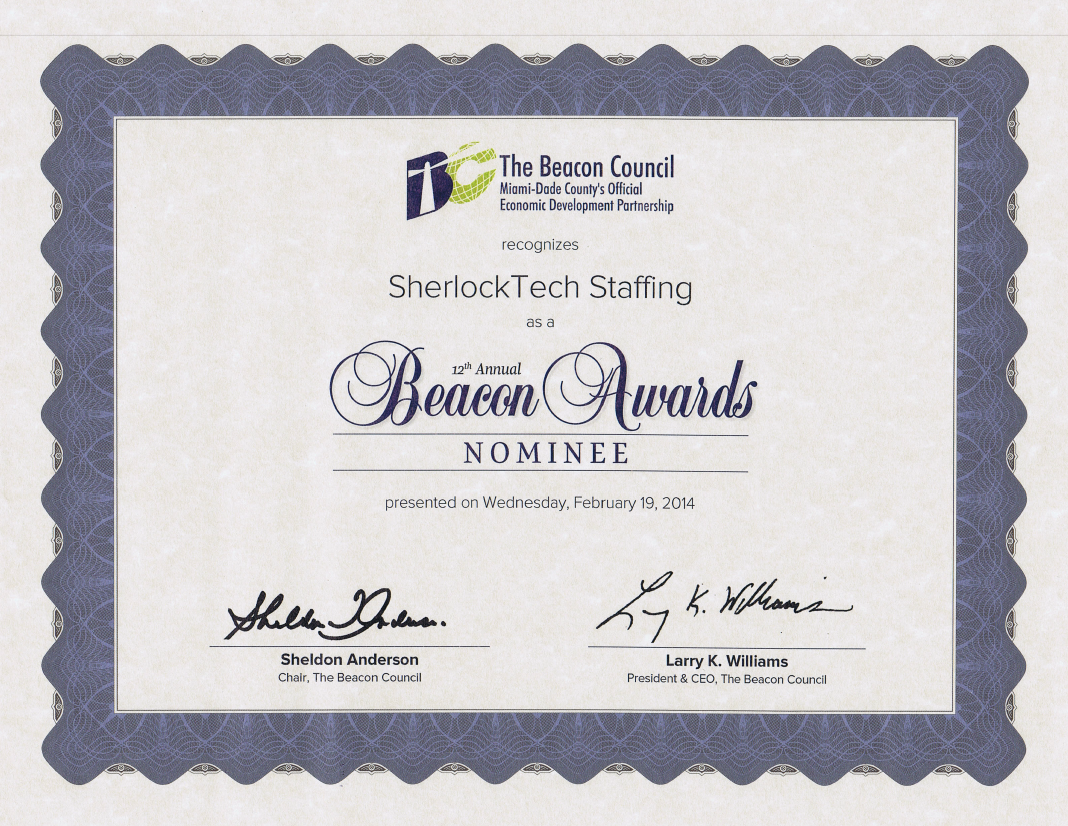 SherlockTech Nominated for 2014 Beacon Council Award